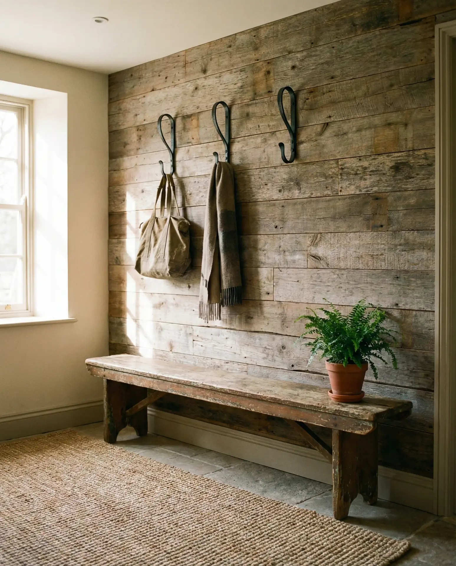 Rustic Foyer with Reclaimed Wood and Natural Textures 1