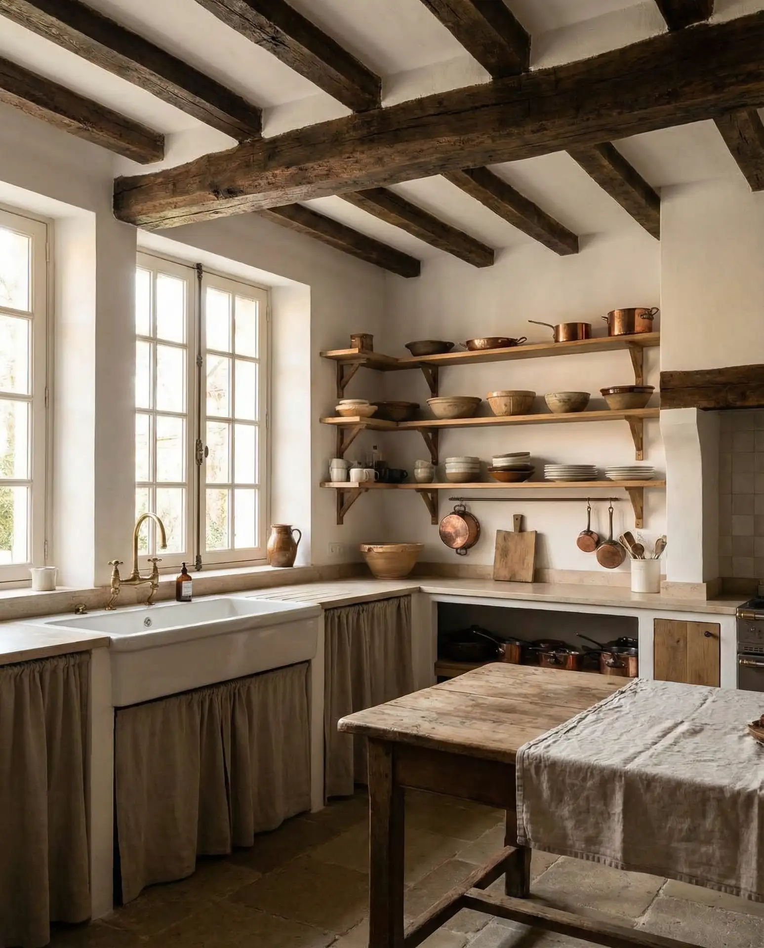 Rustic Kitchen with Reclaimed Wood Beams 1