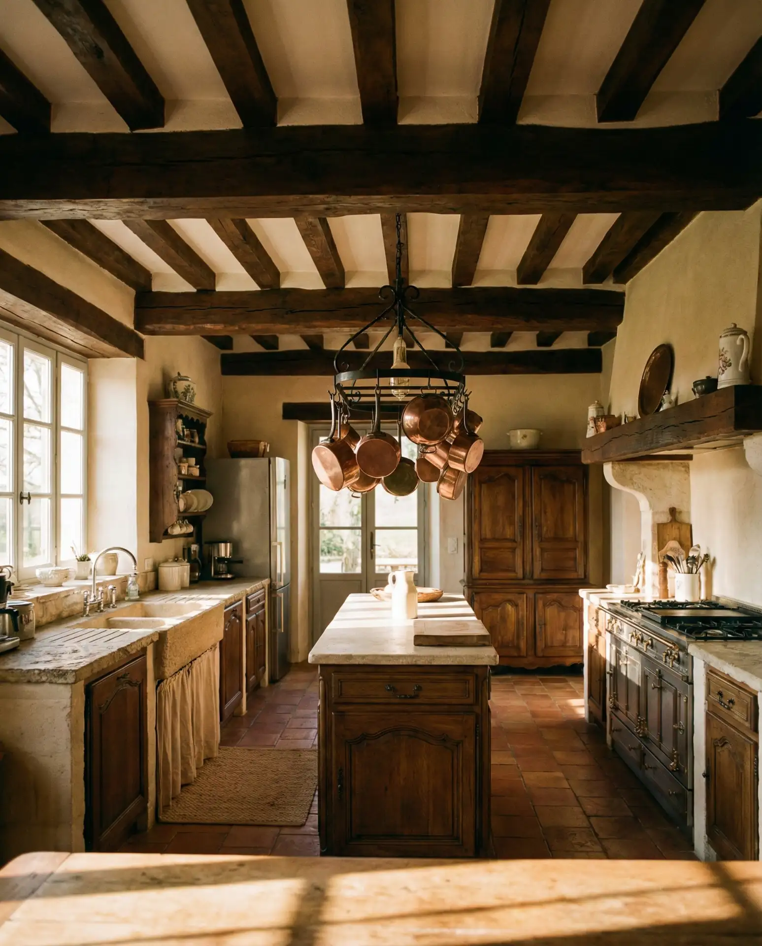 Rustic Kitchen with Reclaimed Wood Beams 2