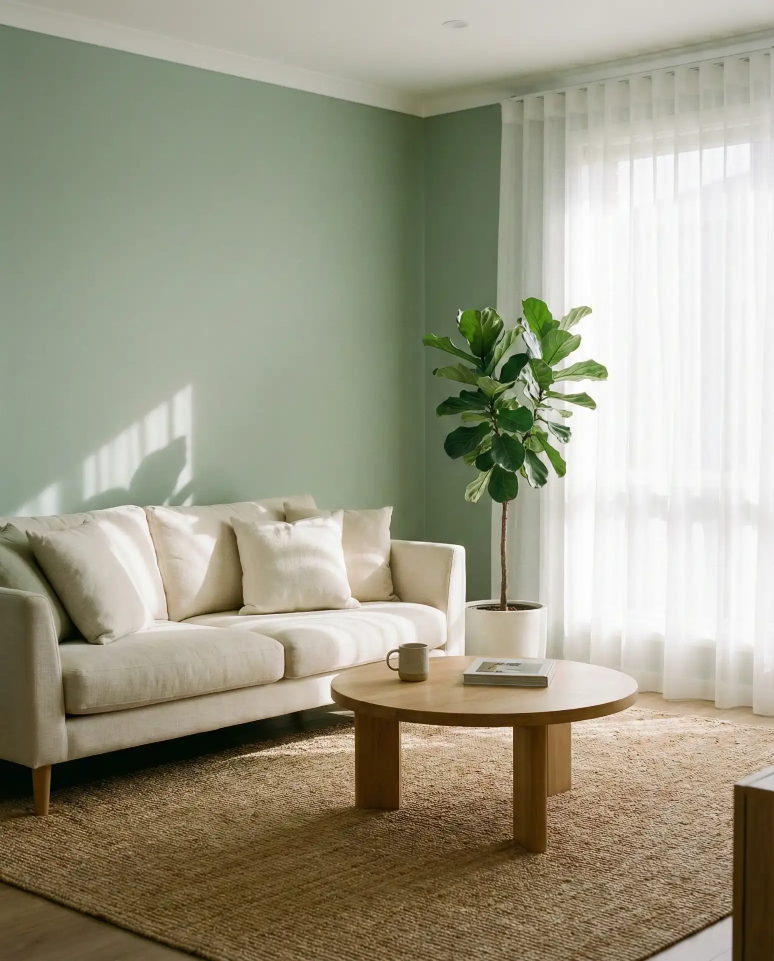 Sage Green Walls with Neutral Furniture 1