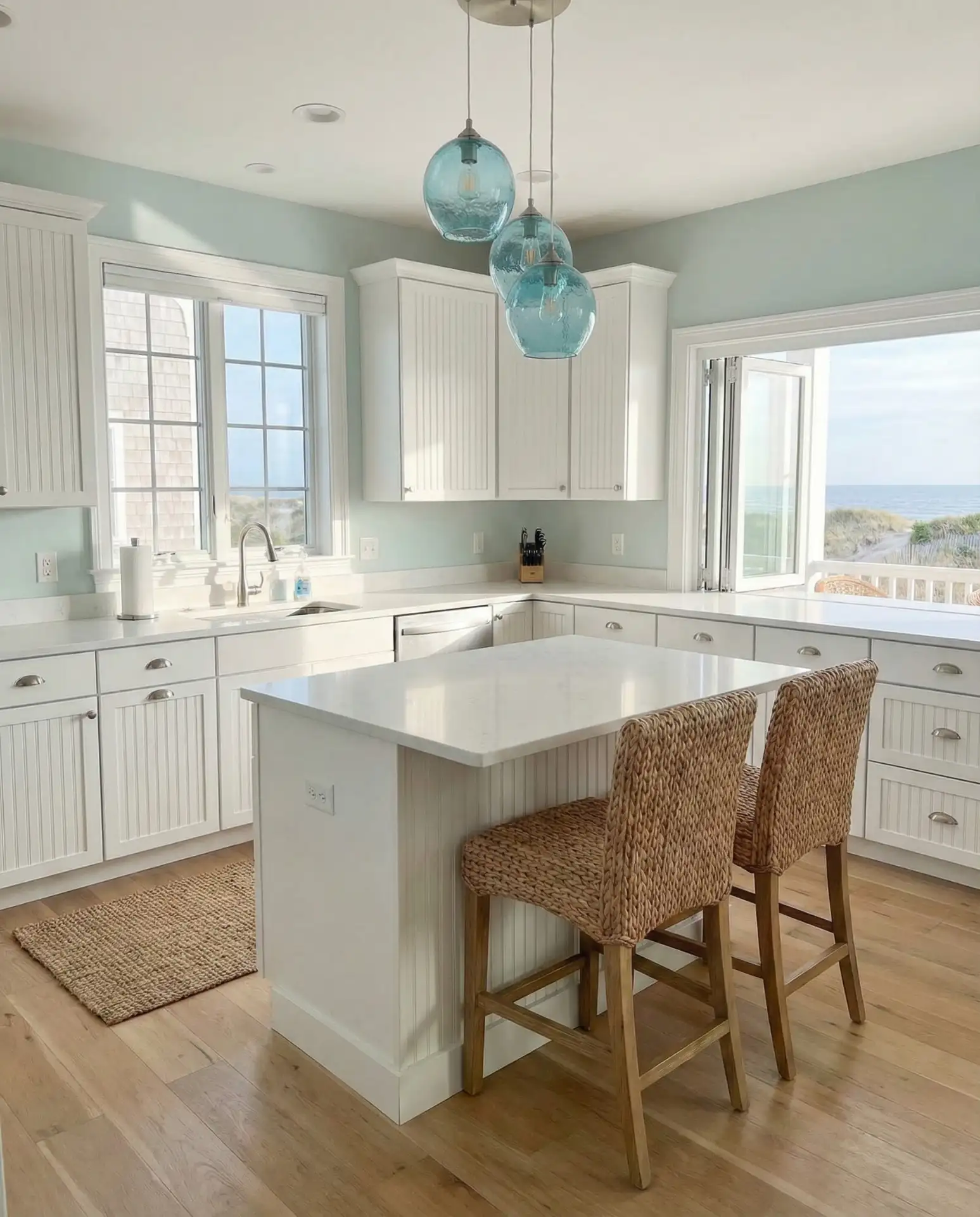 Sherwin Williams Sea Salt in a Coastal Kitchen 1