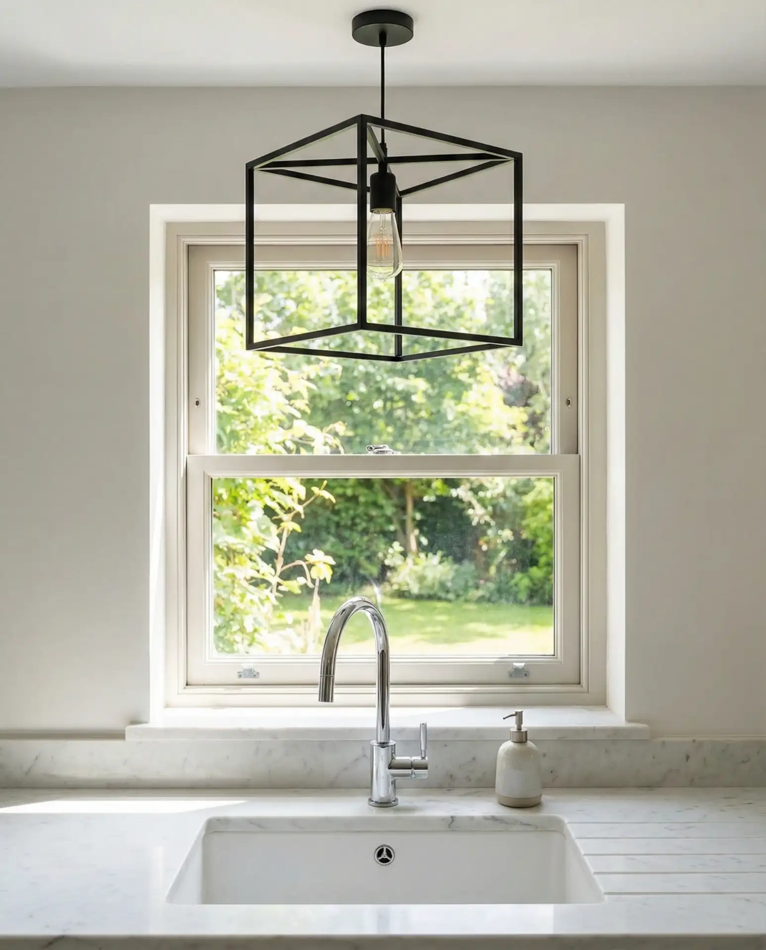 Sleek Box Pendants Over Sink