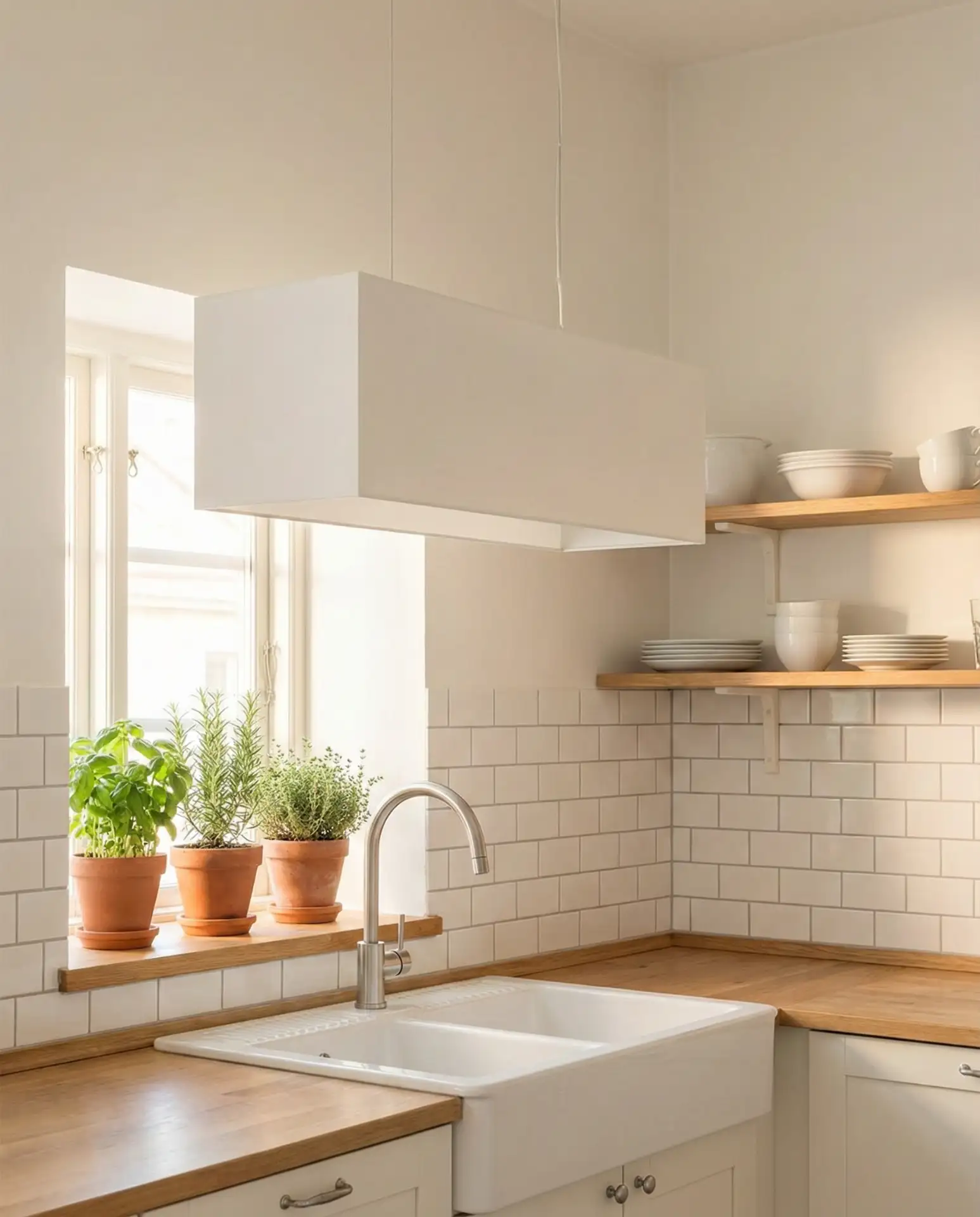 Sleek Box Pendants Over Sink