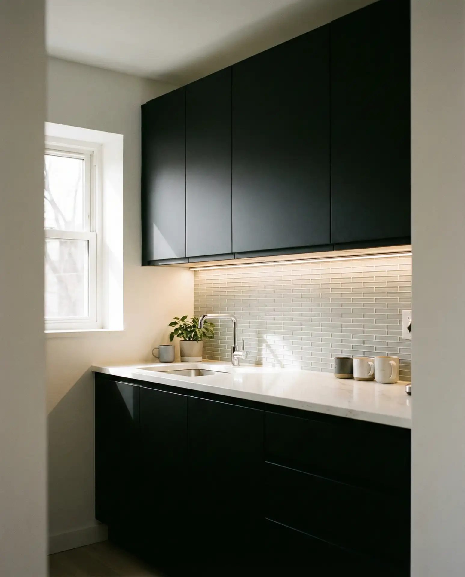Small Kitchen with Black Cabinets 1