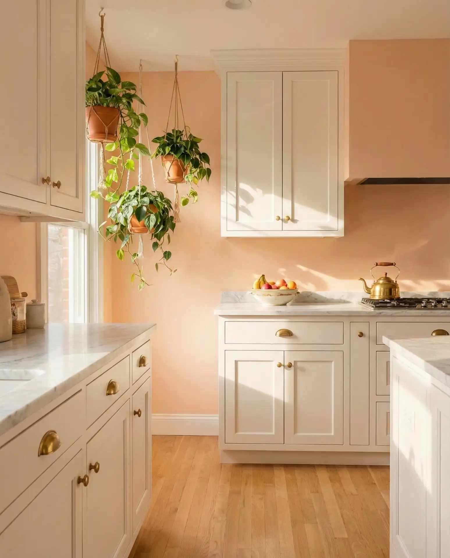 Soft Peach Walls with White Cabinets 1