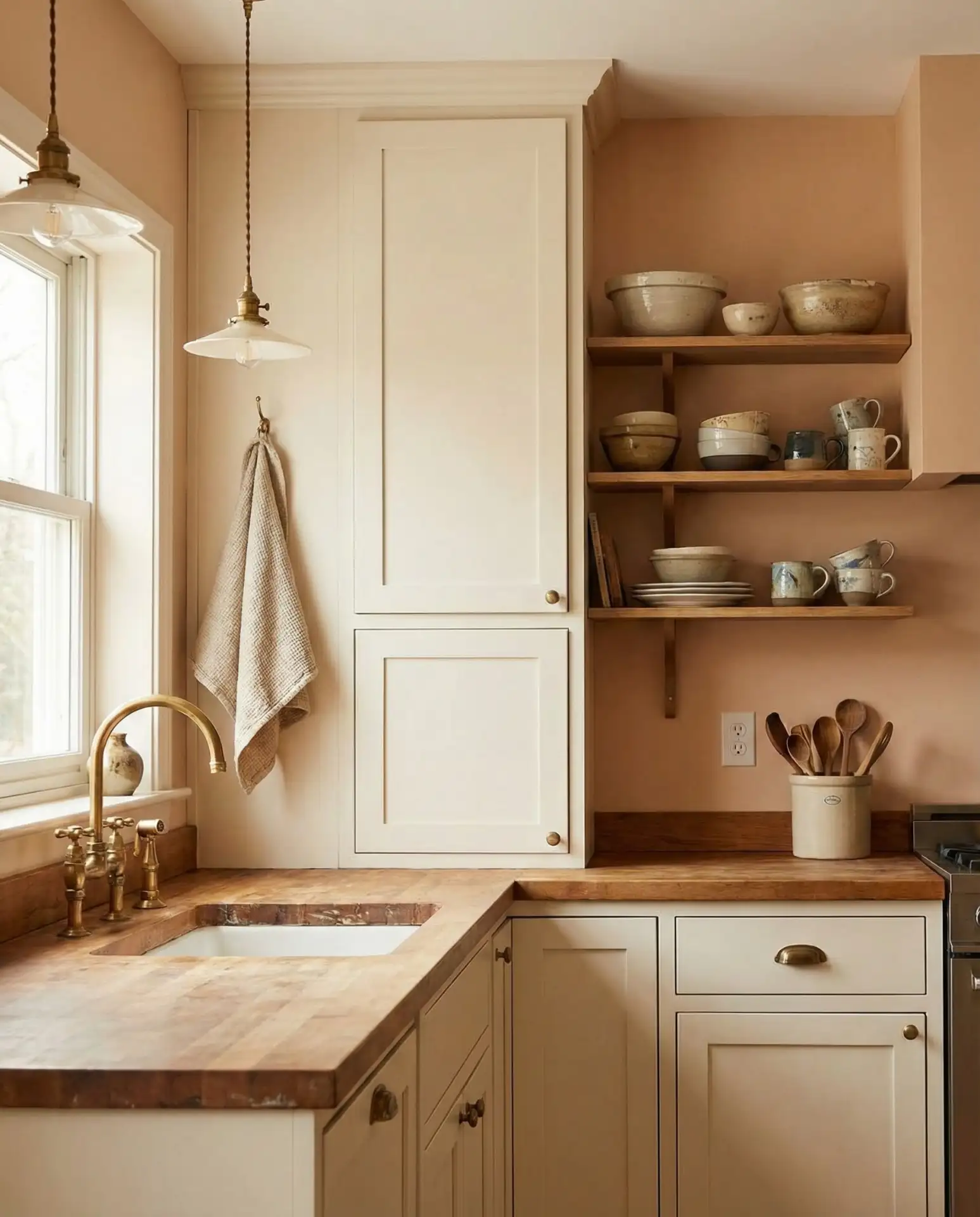 Soft Peach Walls with White Cabinets 2