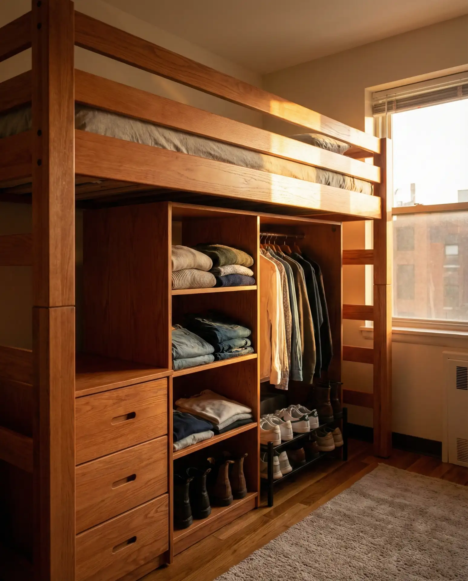 Space-Saving Loft Bed with Closet Underneath 2