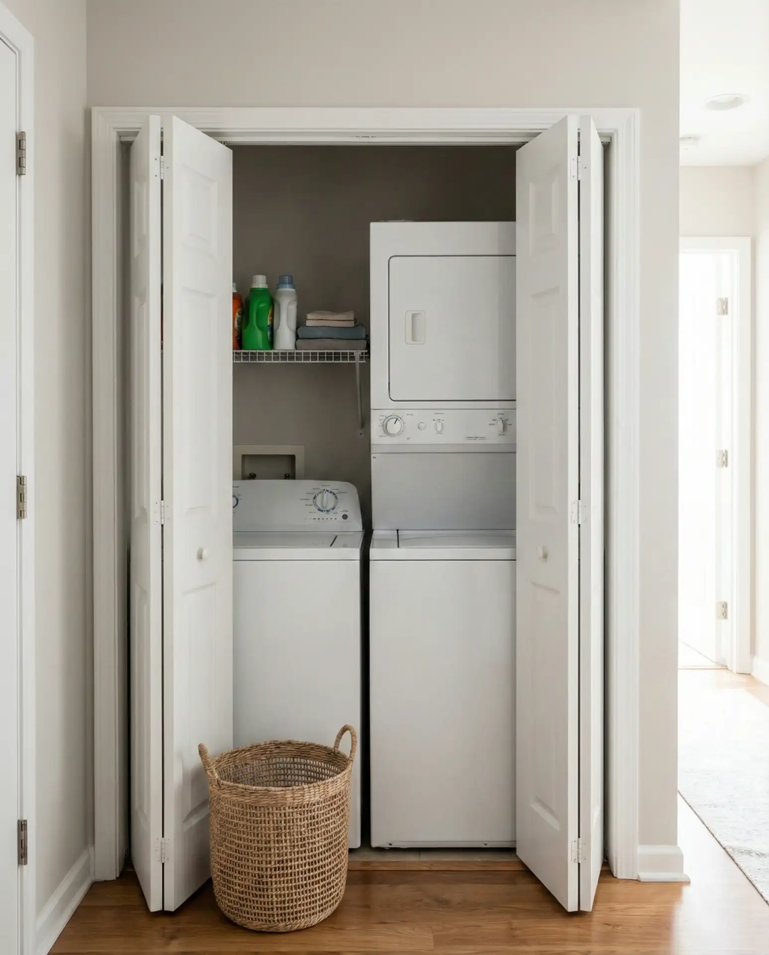 Stackable Closet Laundry with Bifold Doors 2