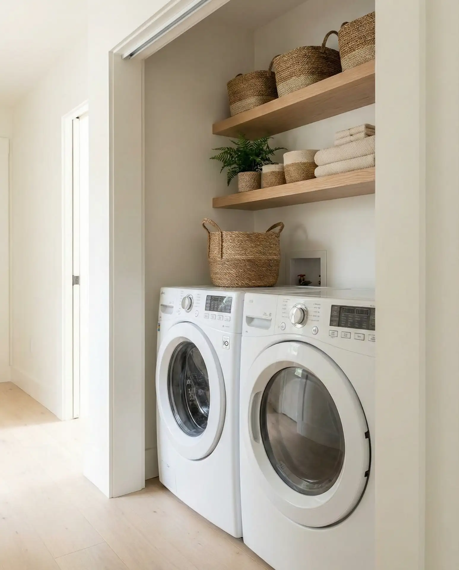 Stacked Washer and Dryer with Open Shelving 2