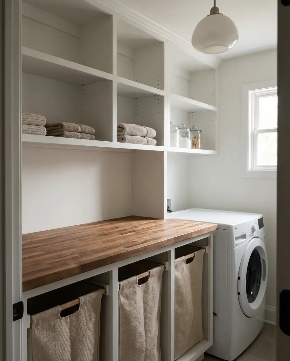 Storage Cubbies with Pull-Out Hampers 1