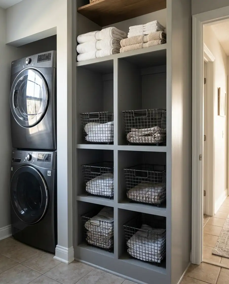 Storage Cubbies with Pull-Out Hampers 2