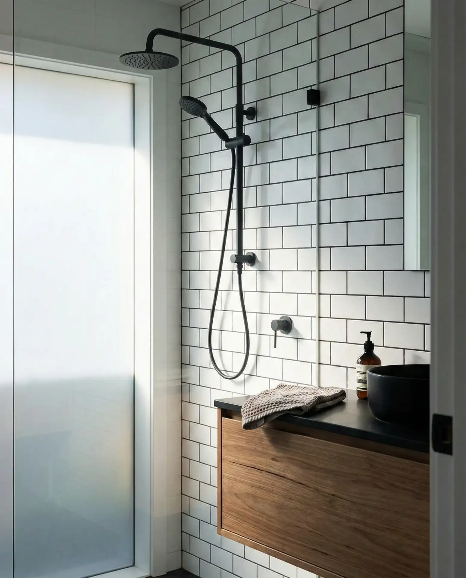 Subway Tile Walls with Black Grout 1