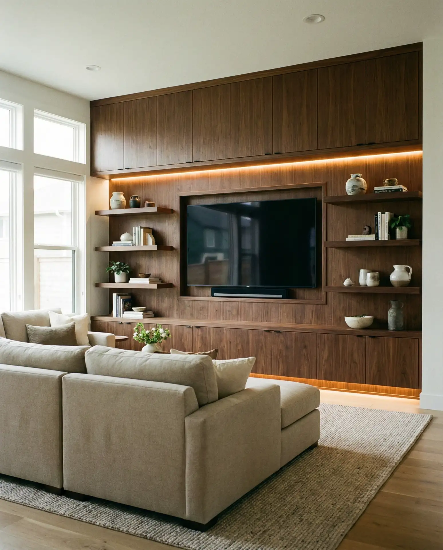 TV-Centered Layout with Built-In Media Wall 1