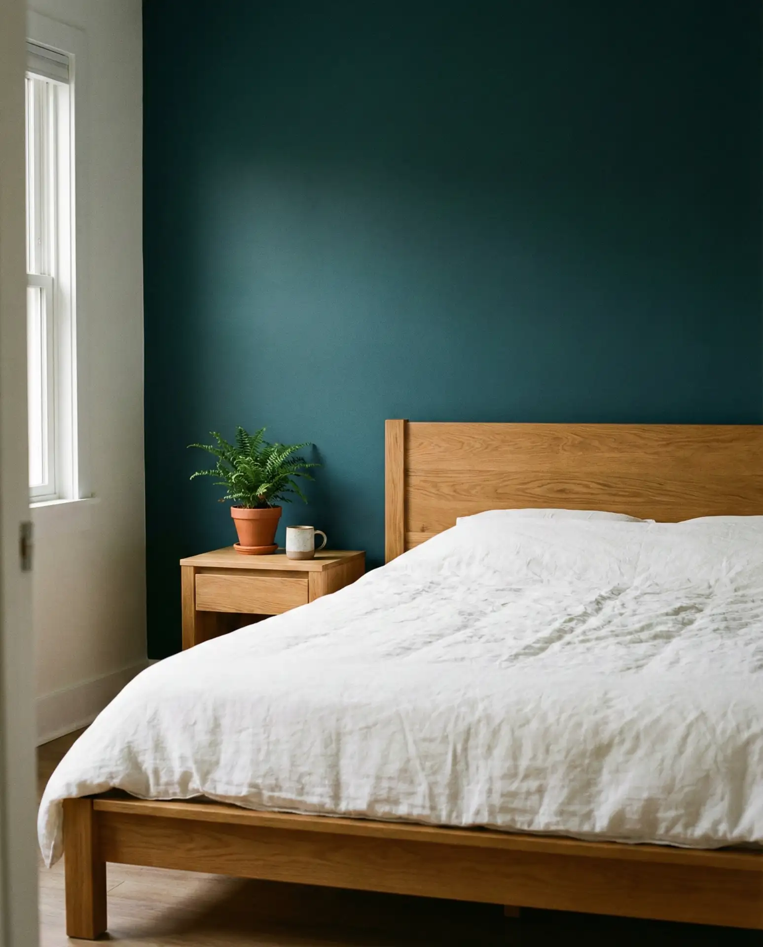 Teal Accent Wall with Warm Oak 1
