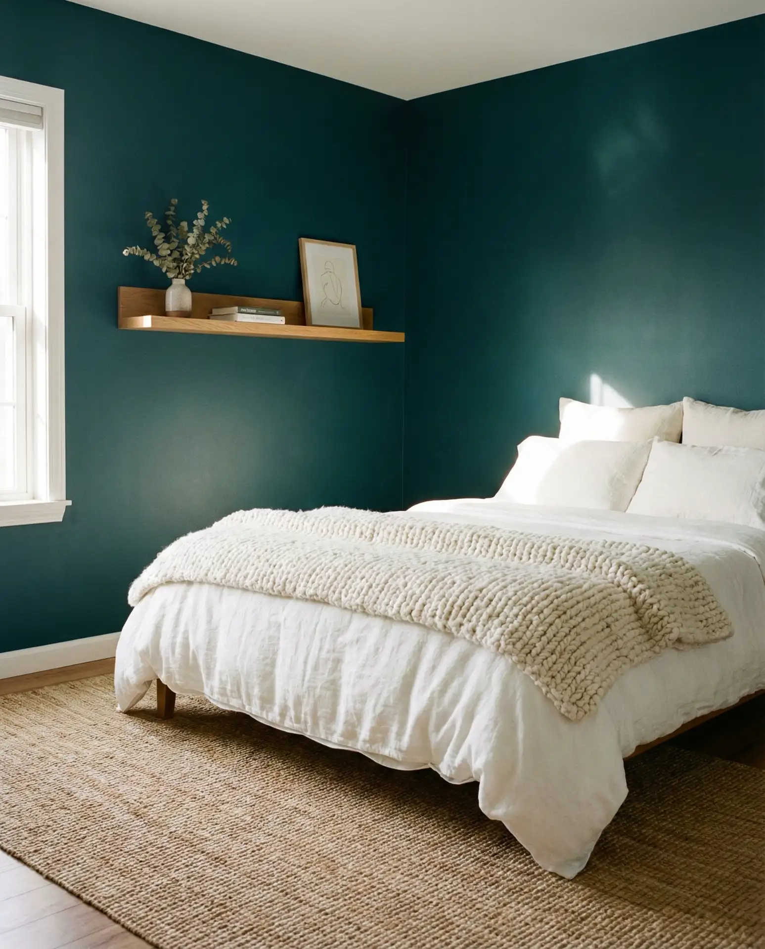 Teal Accent Wall with Warm Oak 2