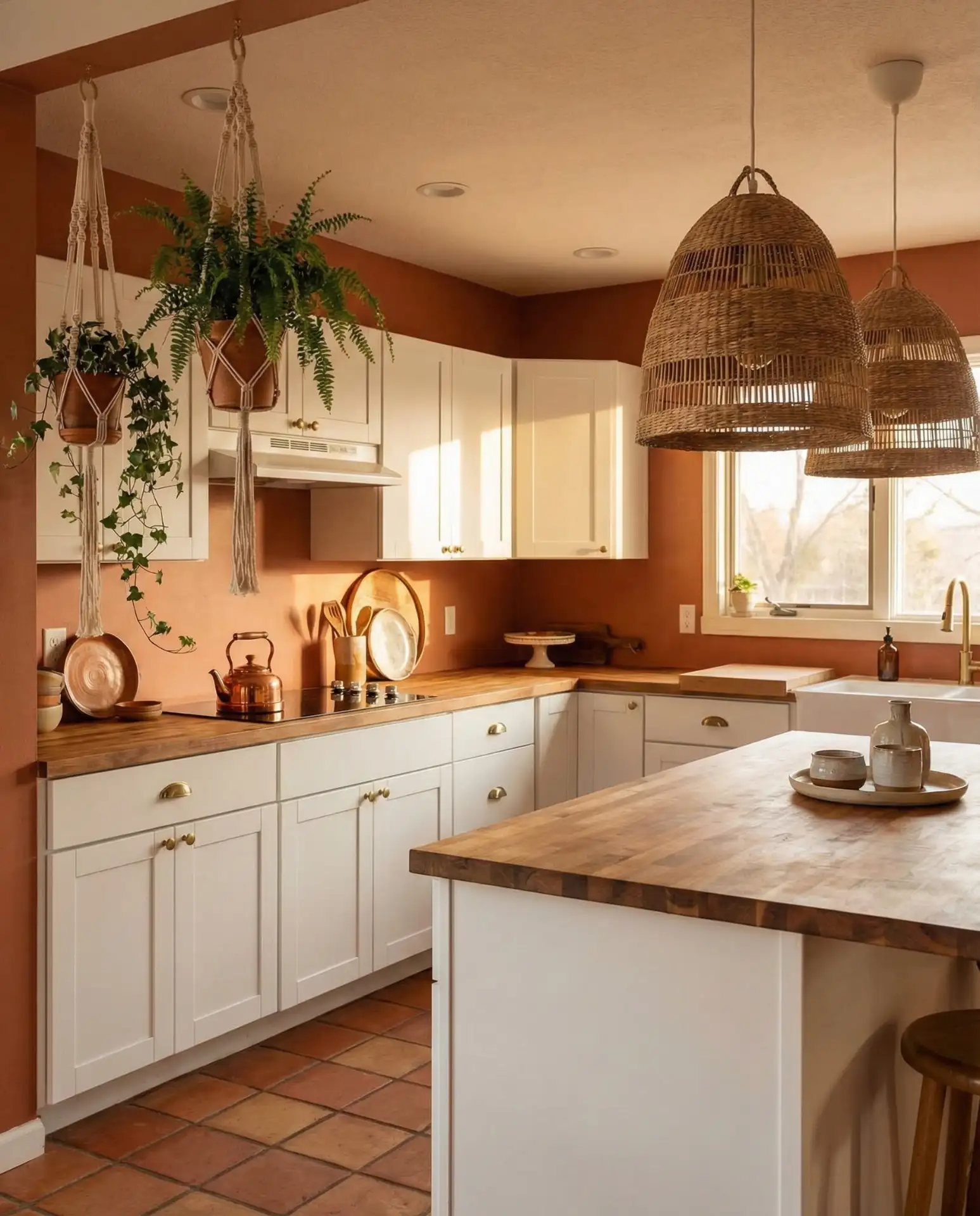Terracotta Walls with White Cabinets 1