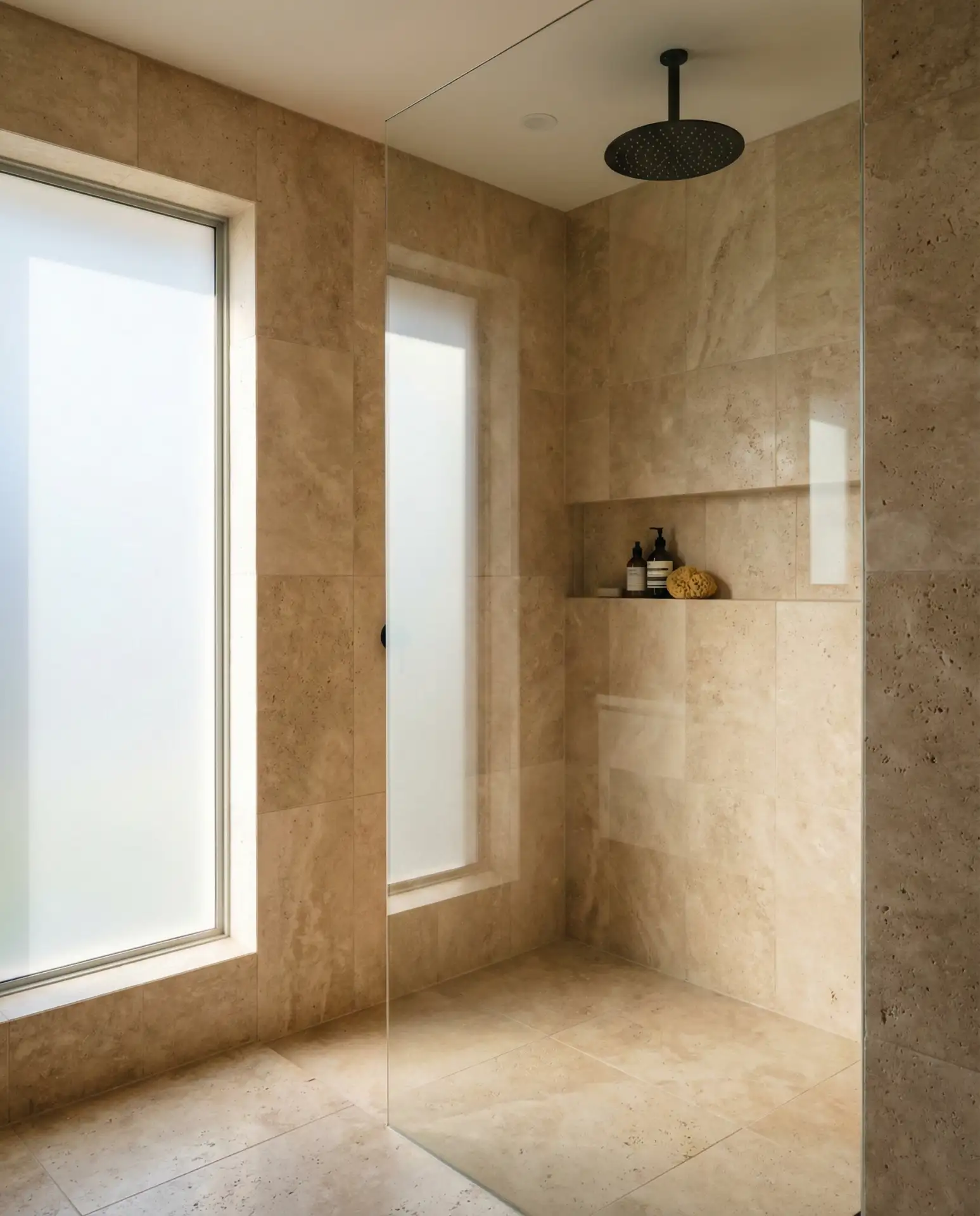 Warm Minimalist Walk-In Shower 1