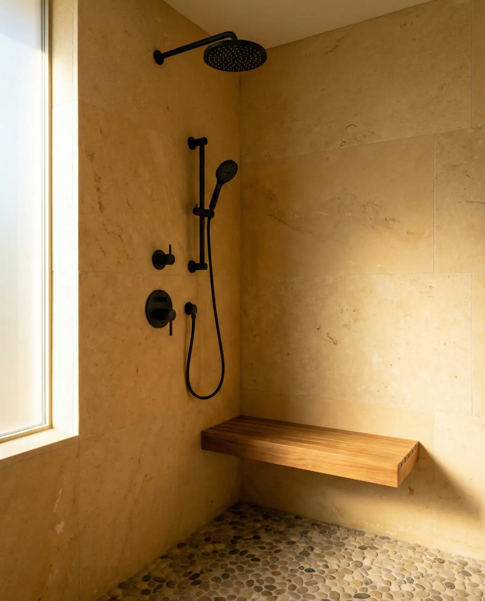Warm Minimalist Walk-In Shower 2