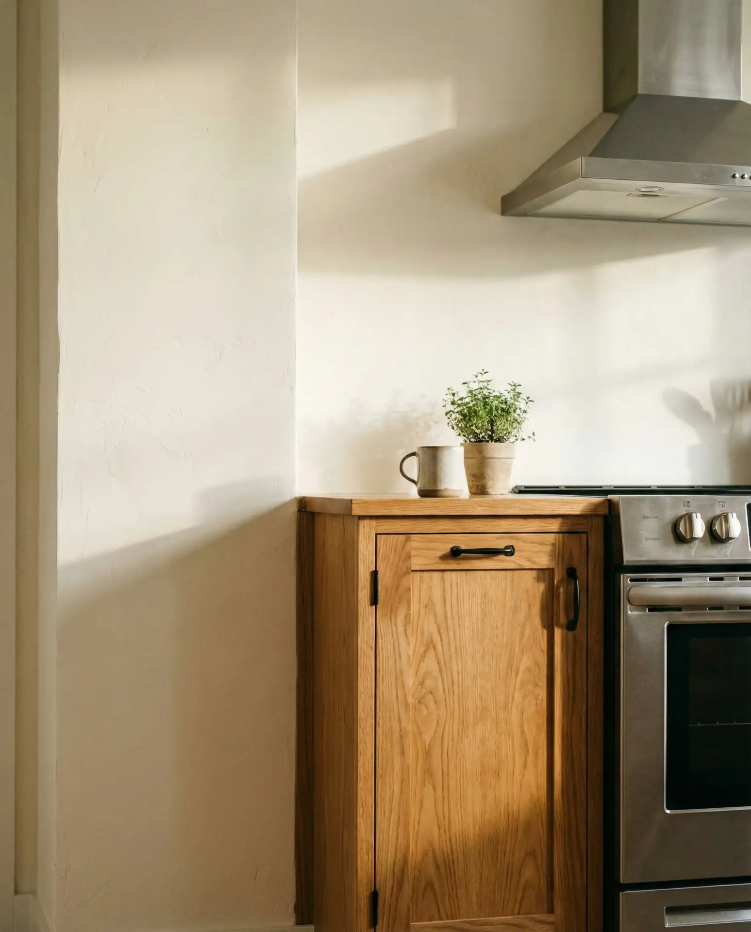 Warm White Walls with Oak Cabinets 1