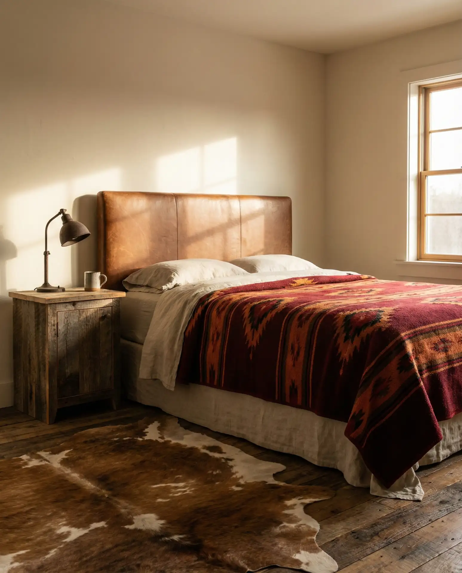 Western Rustic Bedroom with Leather and Cowhide 1