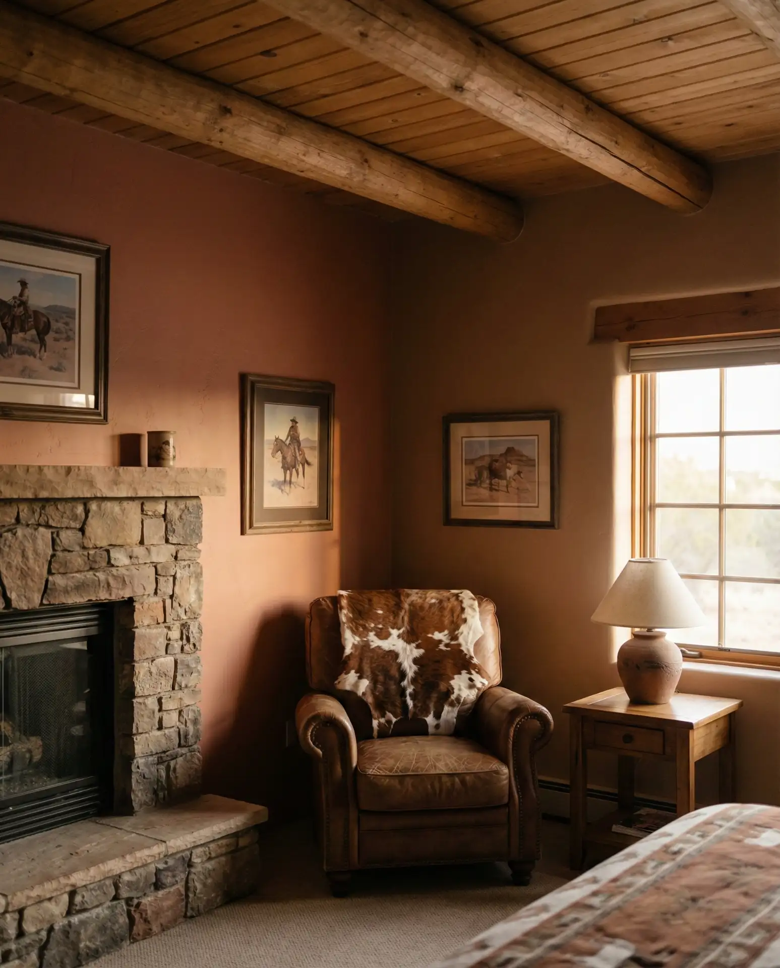 Western Rustic Bedroom with Leather and Cowhide 2