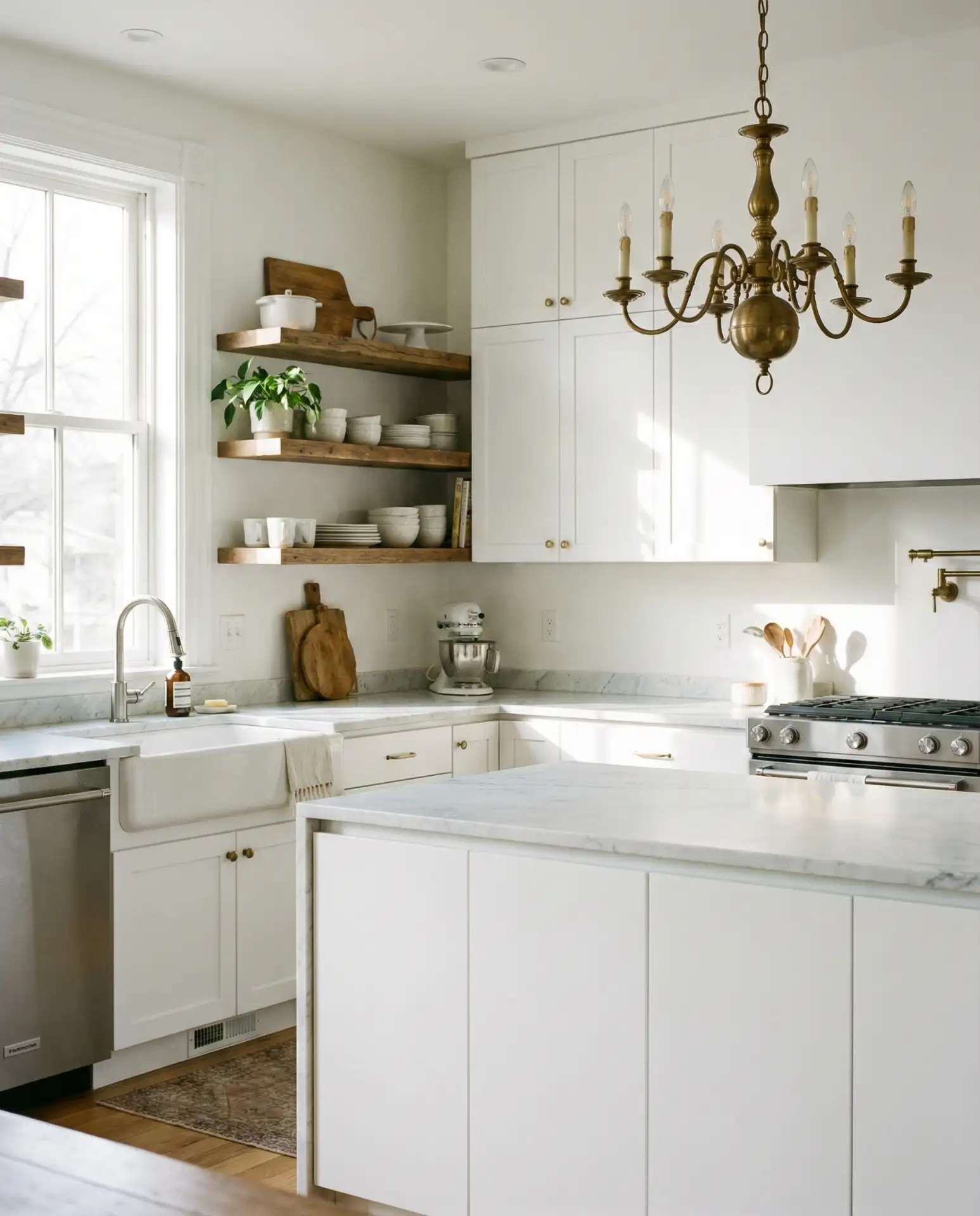 White Kitchen with Backsplash Ideas in Mixed Materials 1