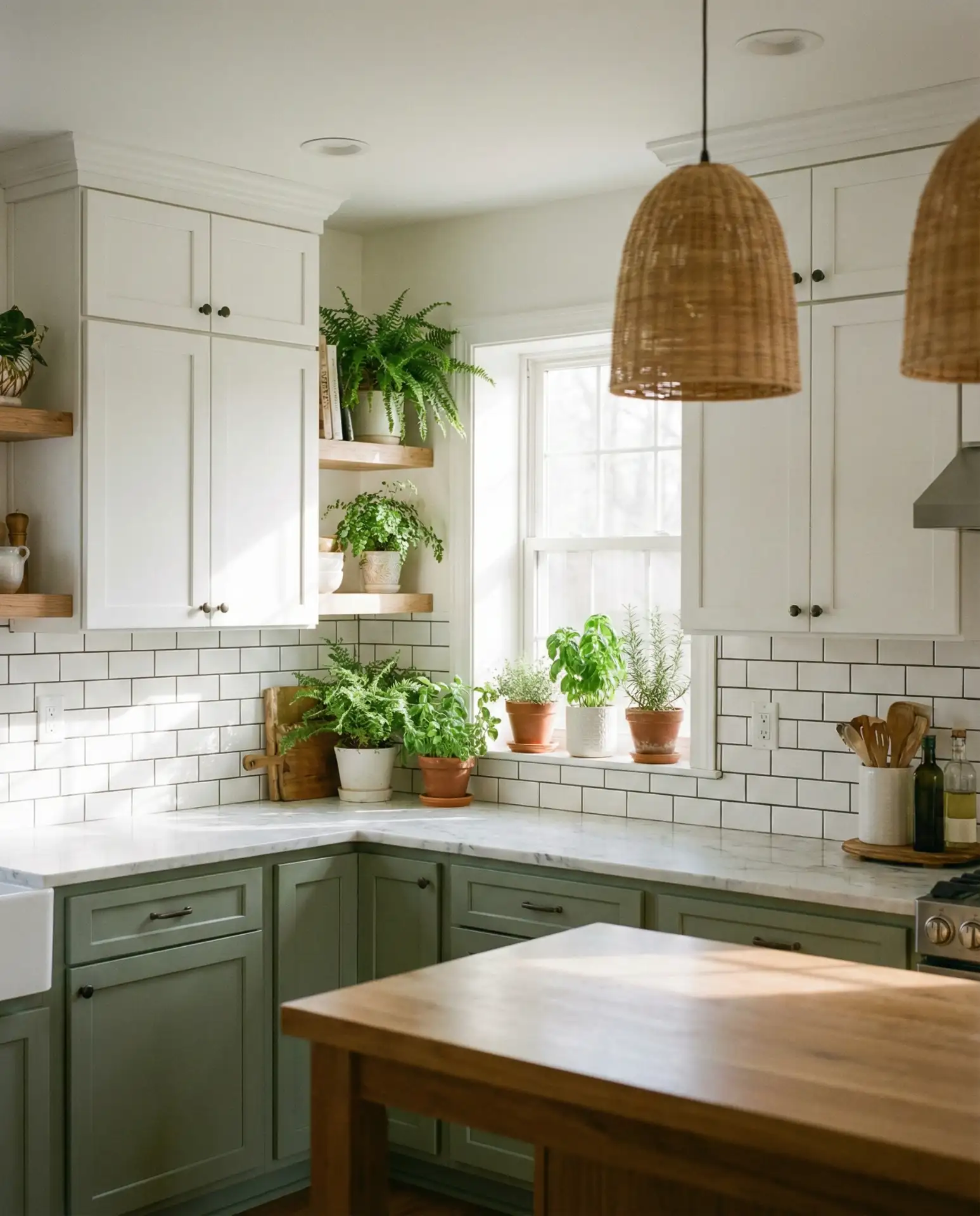 White Kitchen with Black Counter on Island 1