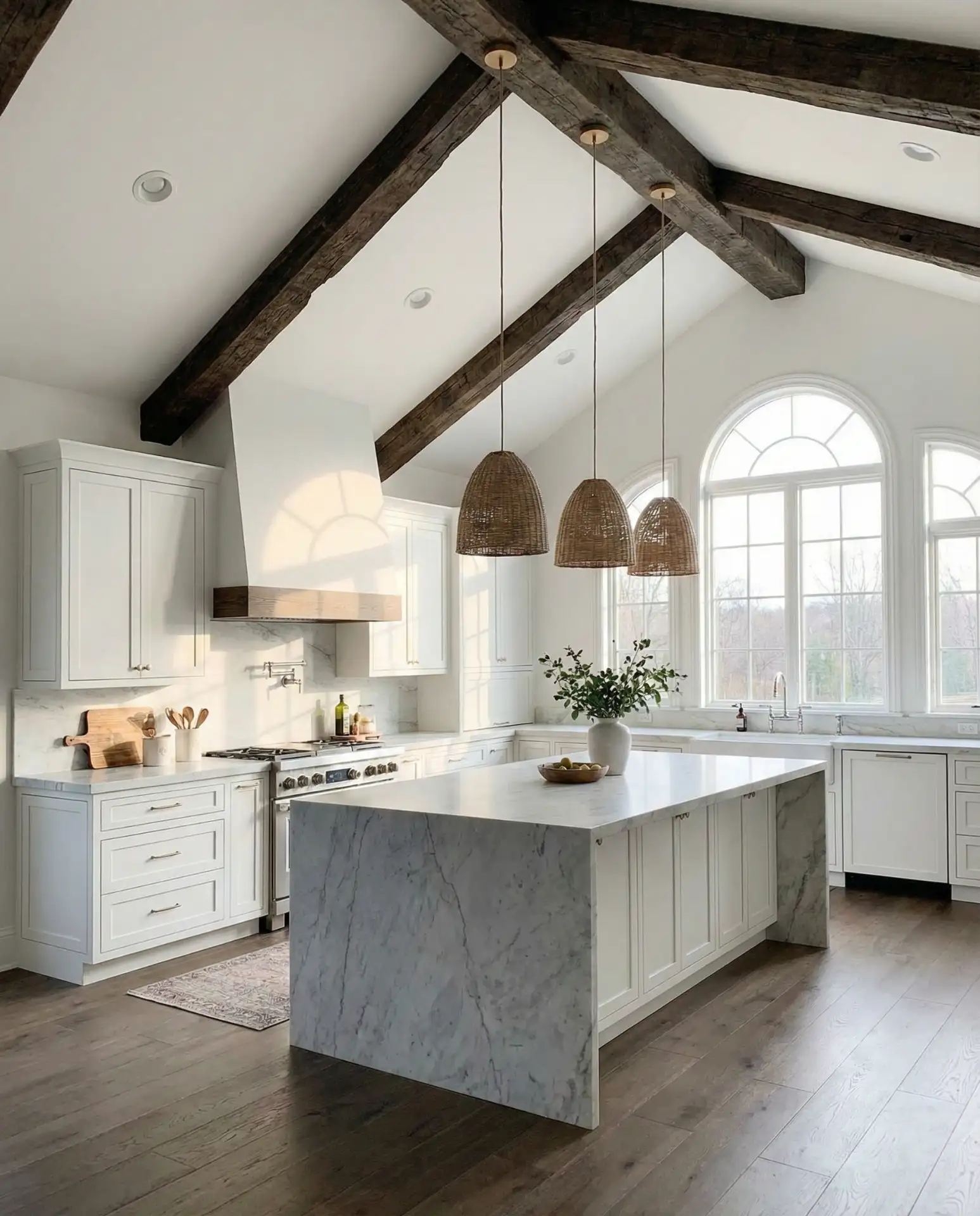 White Kitchen with Black Exposed Beams 1