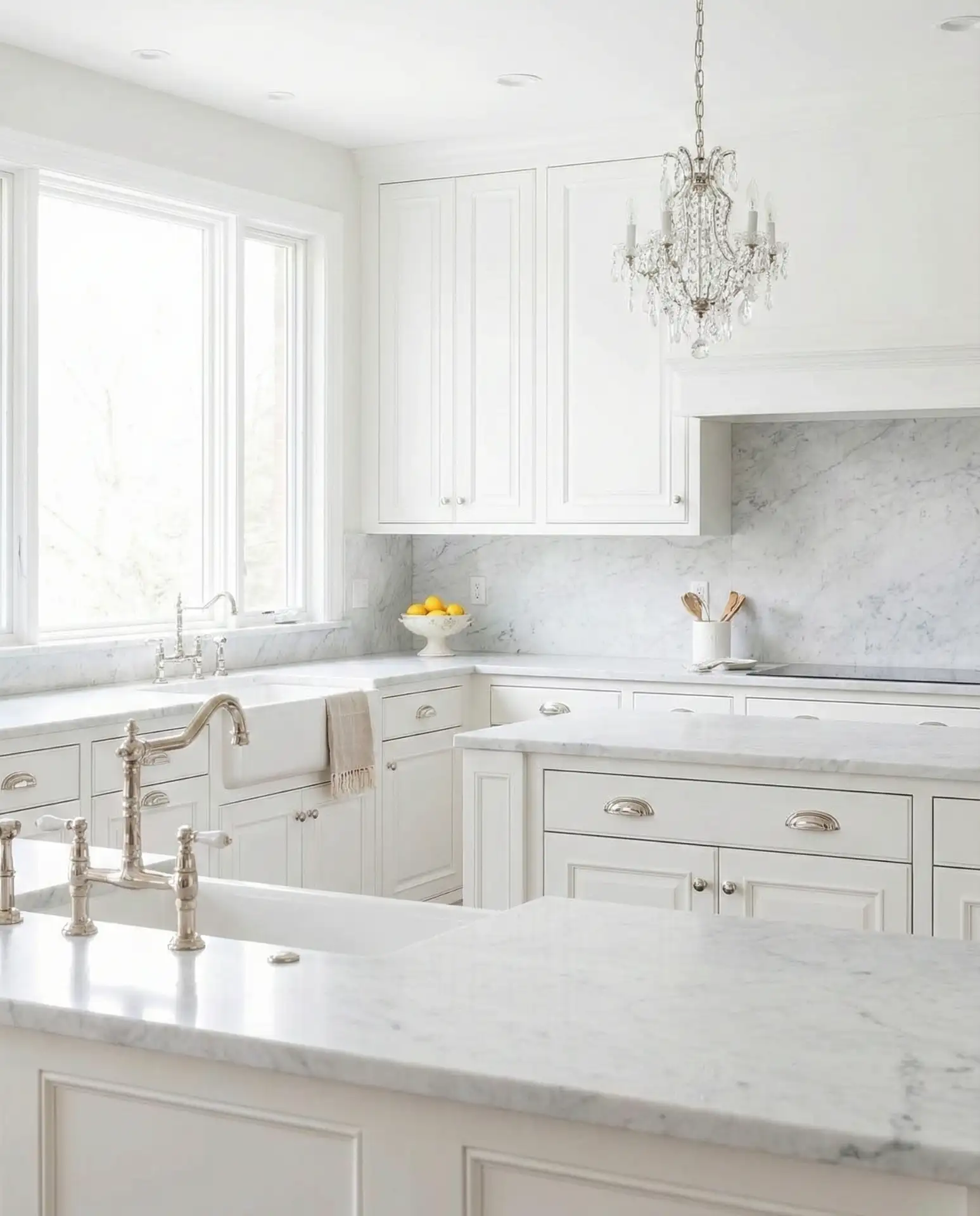 White Kitchen with Blue and Brass Accents 2