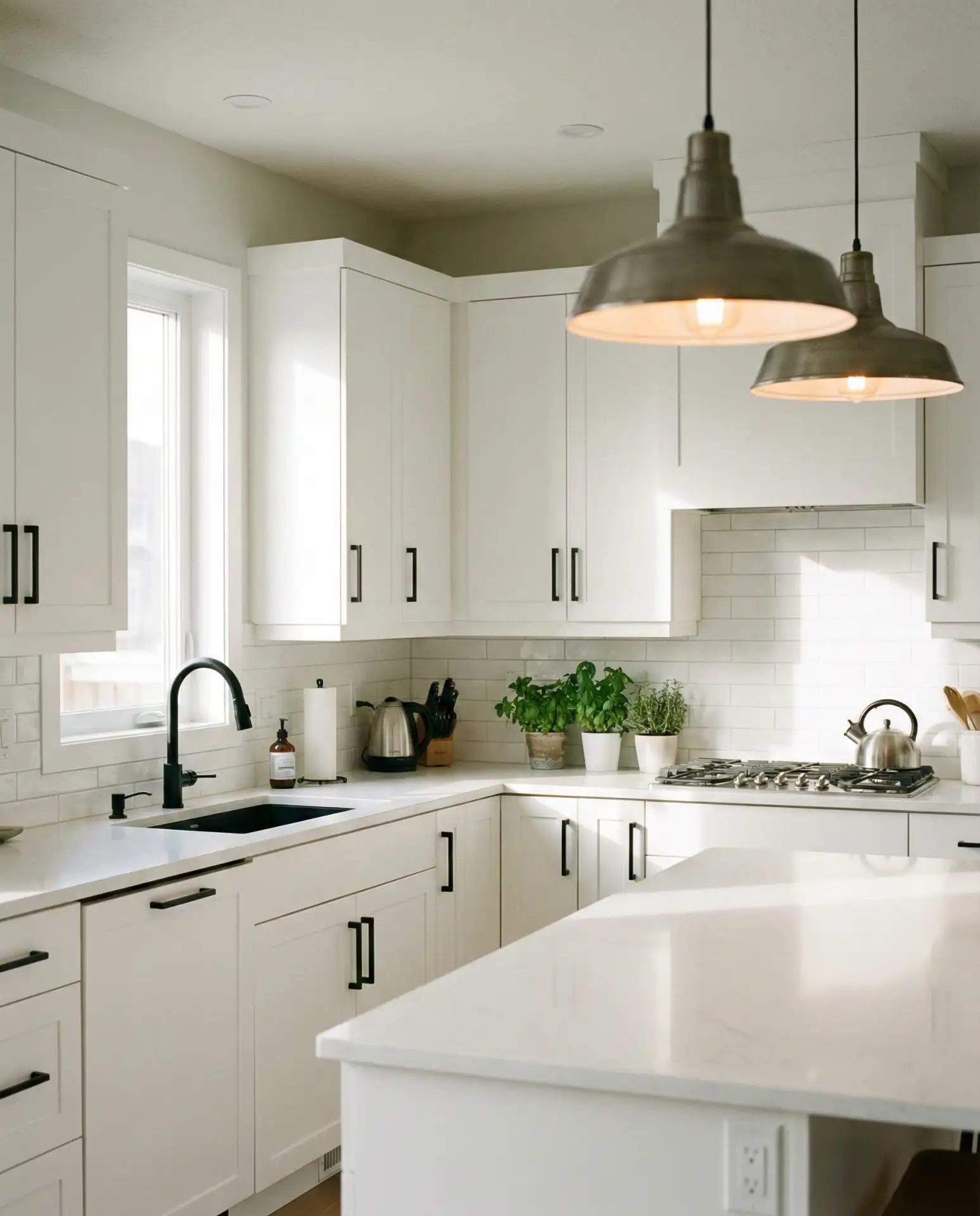White Kitchen with Green Backsplash 1