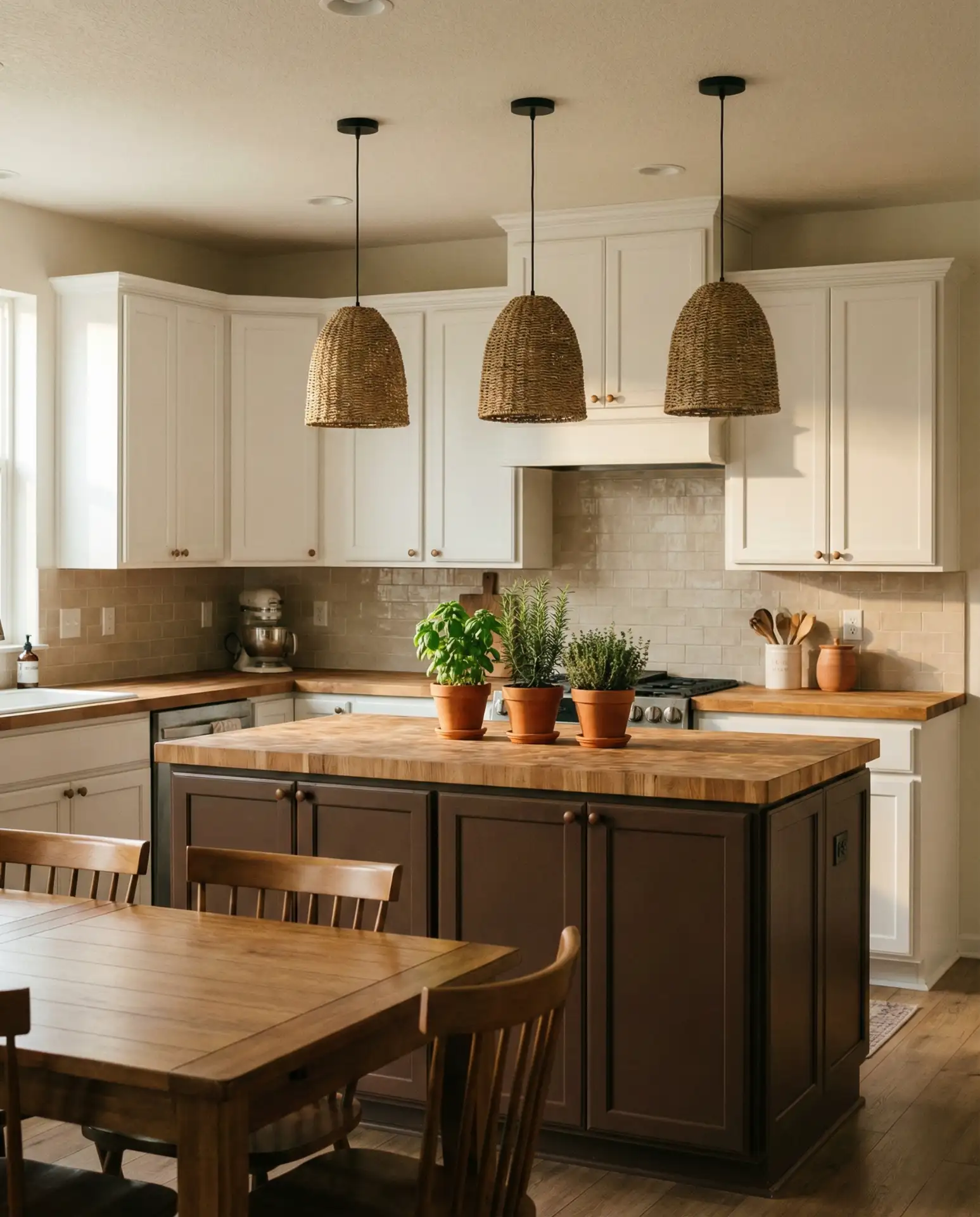 White Kitchen with Green and Natural Elements 2