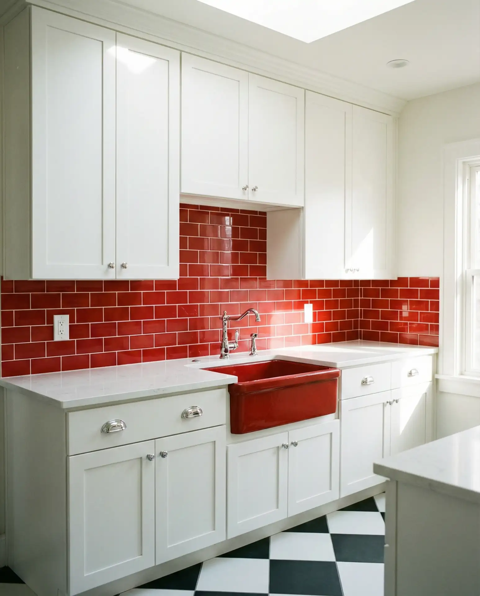 White Kitchen with Pink and Brass Details 2