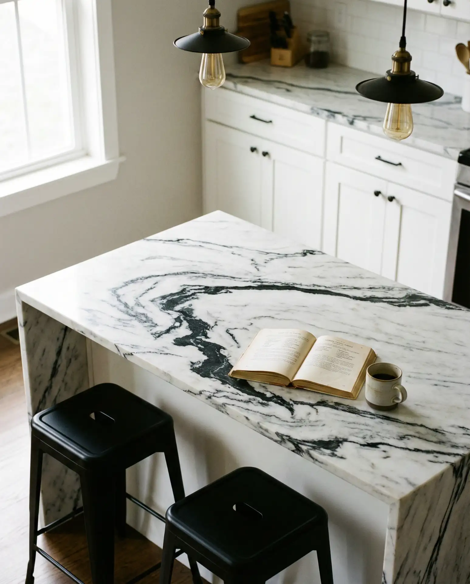 White Marble Countertops with Black Veining 2