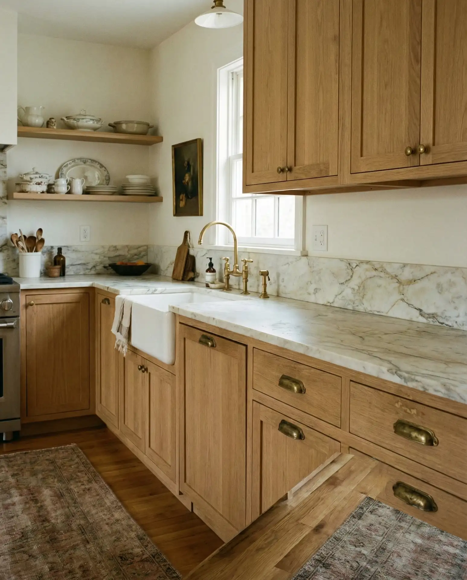 White Oak Cabinets with Brass Hardware 2