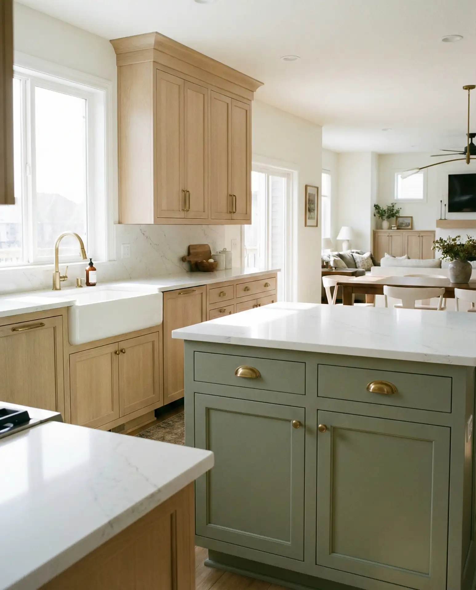 White Oak Cabinets with Green Island 1