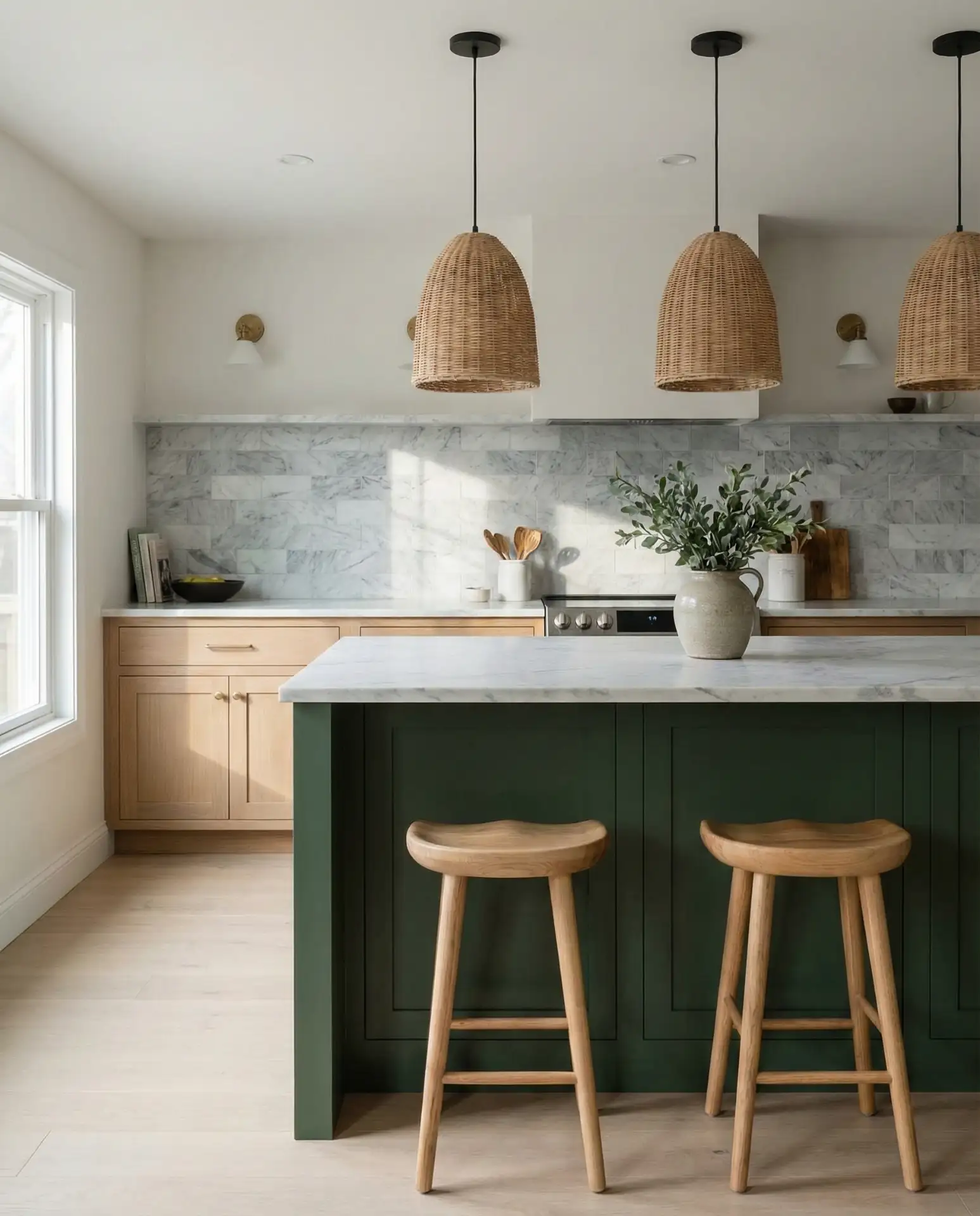 White Oak Cabinets with Green Island 2