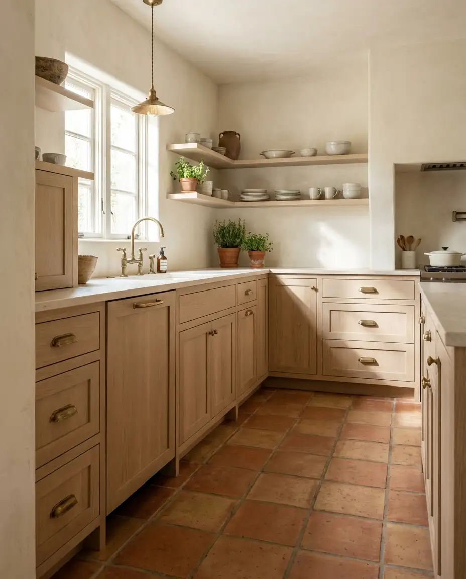 White Oak Cabinets with Terracotta Floors 1
