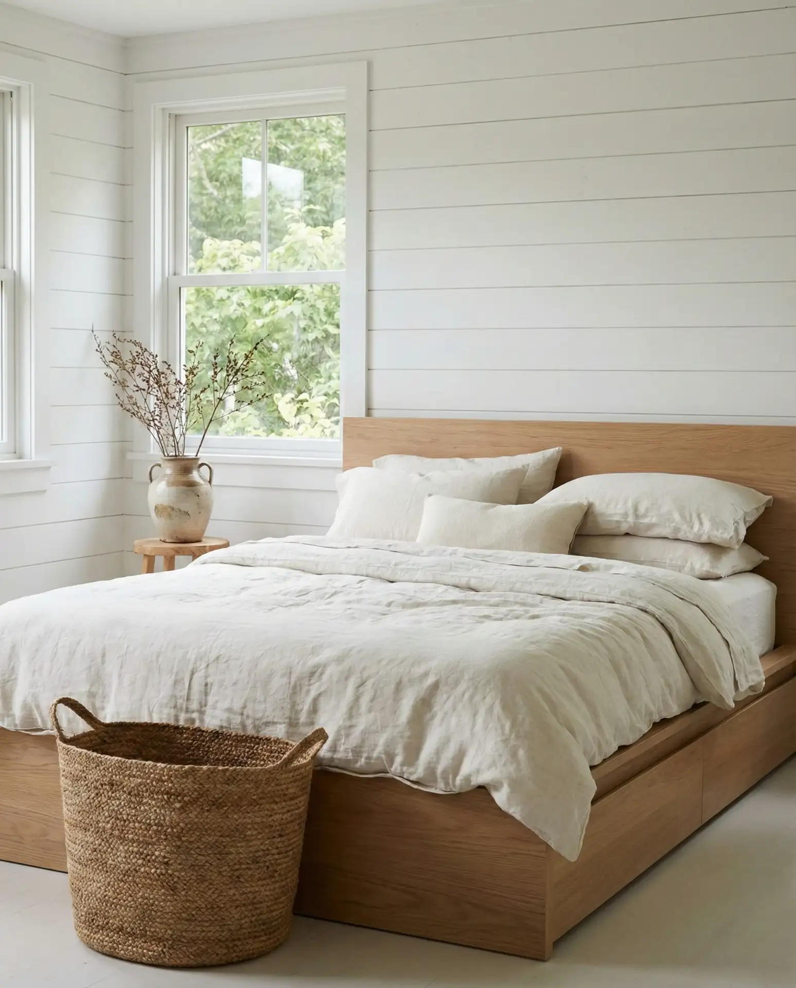 White Rustic Bedroom with Shiplap Walls 2