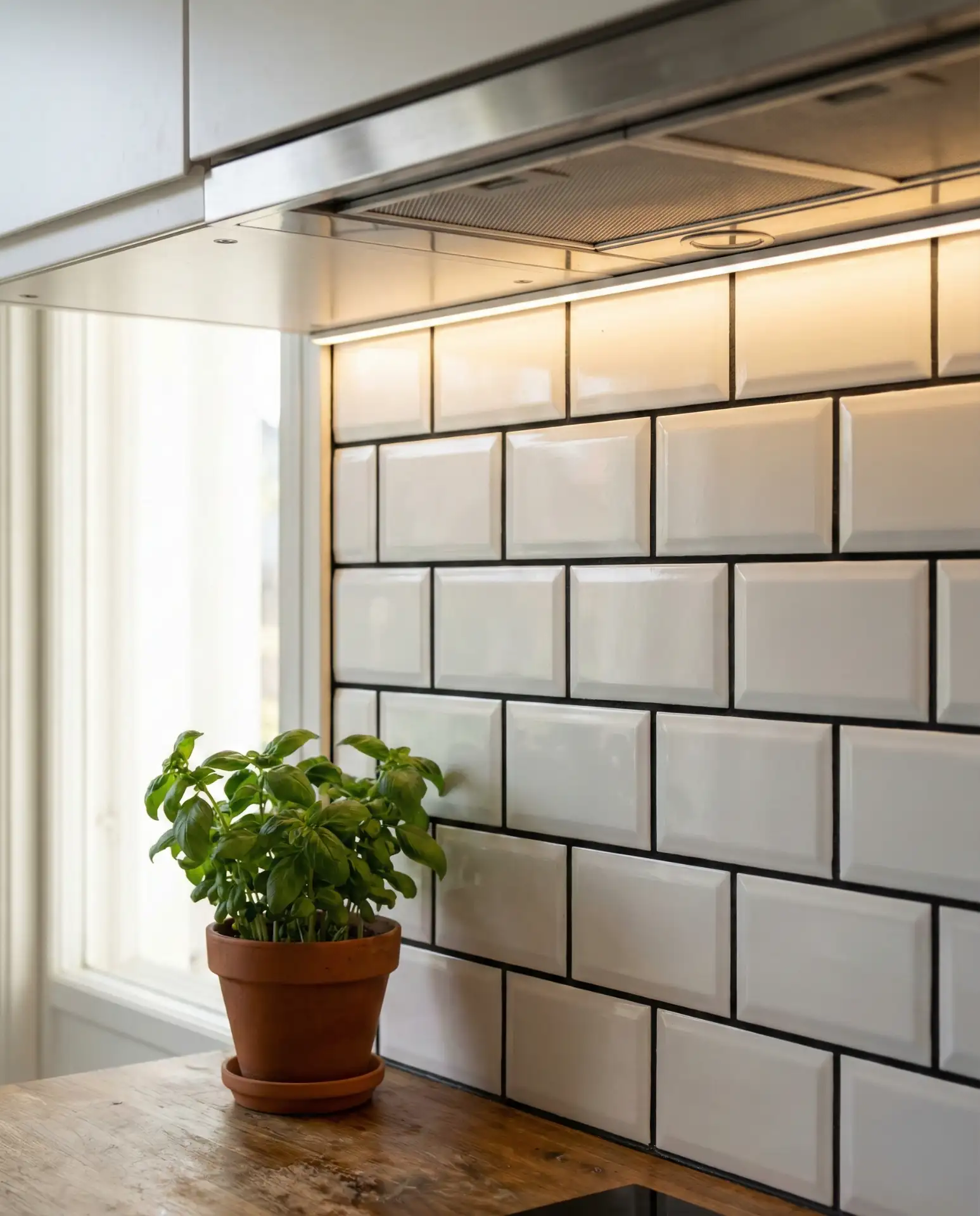 White Subway Tile Backsplash with Black Grout 1