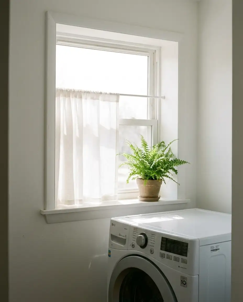 Window Above Washer with Café Curtain 1