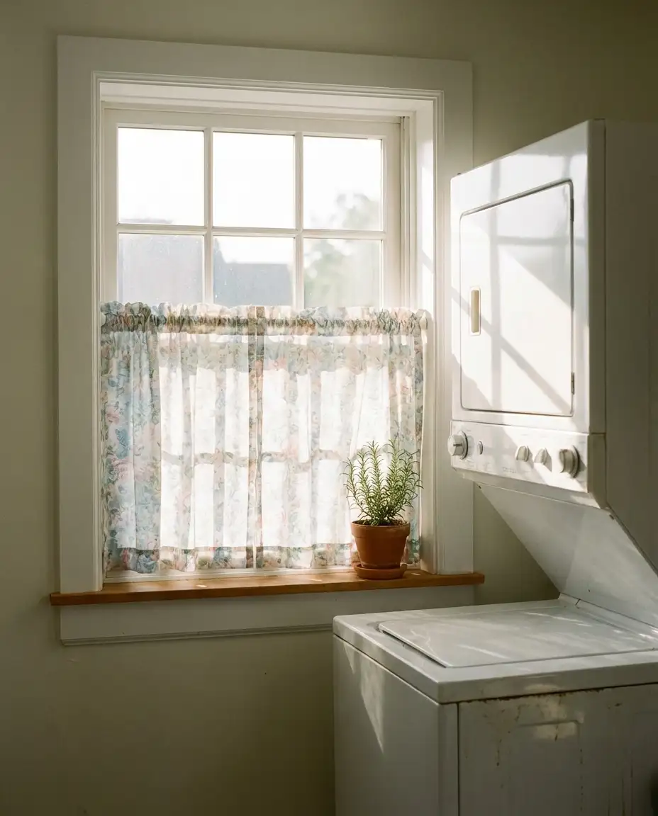 Window Above Washer with Café Curtain 2