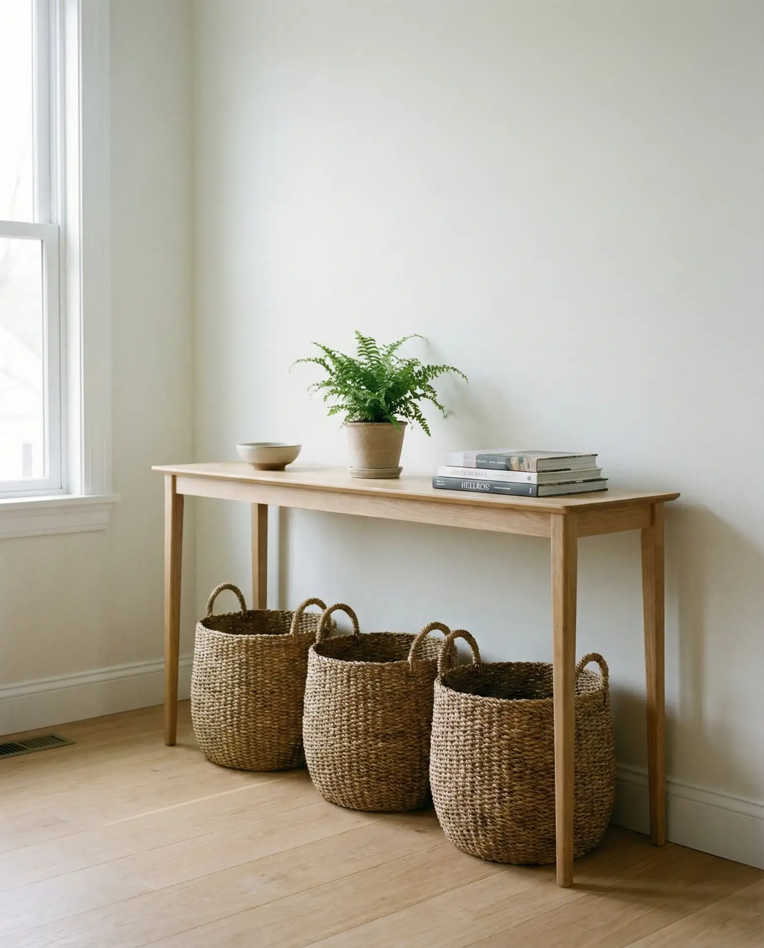 Woven Basket Collection Under Console Tables 1