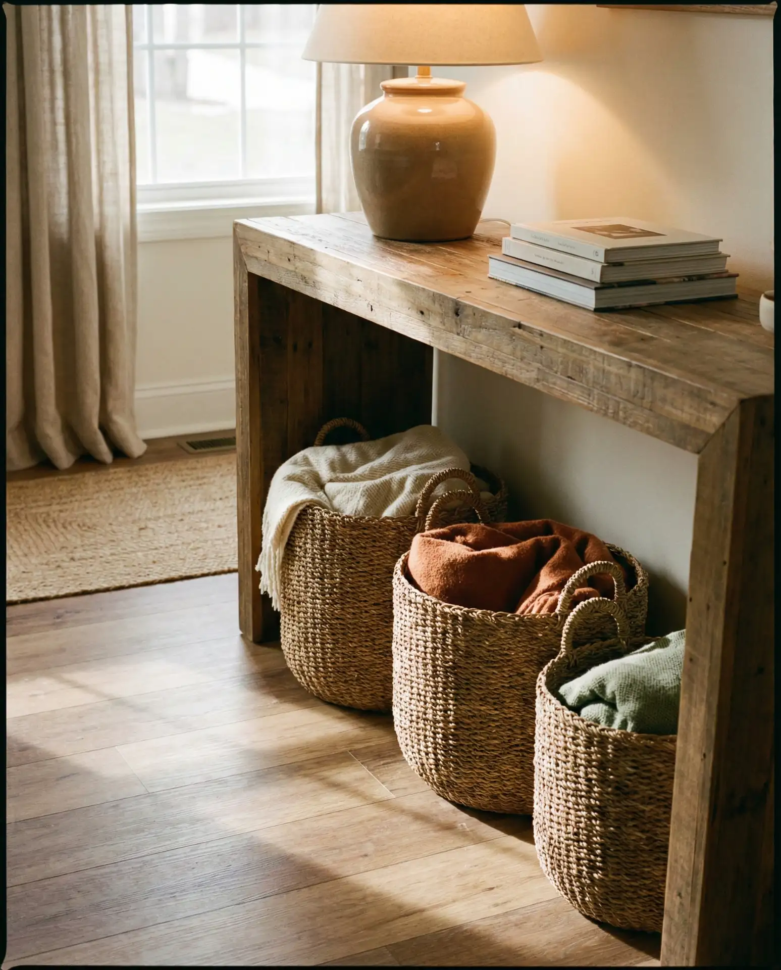 Woven Basket Collection Under Console Tables 2