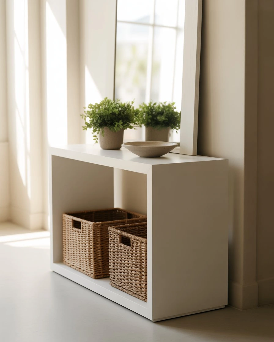 Woven Baskets Under Console 2