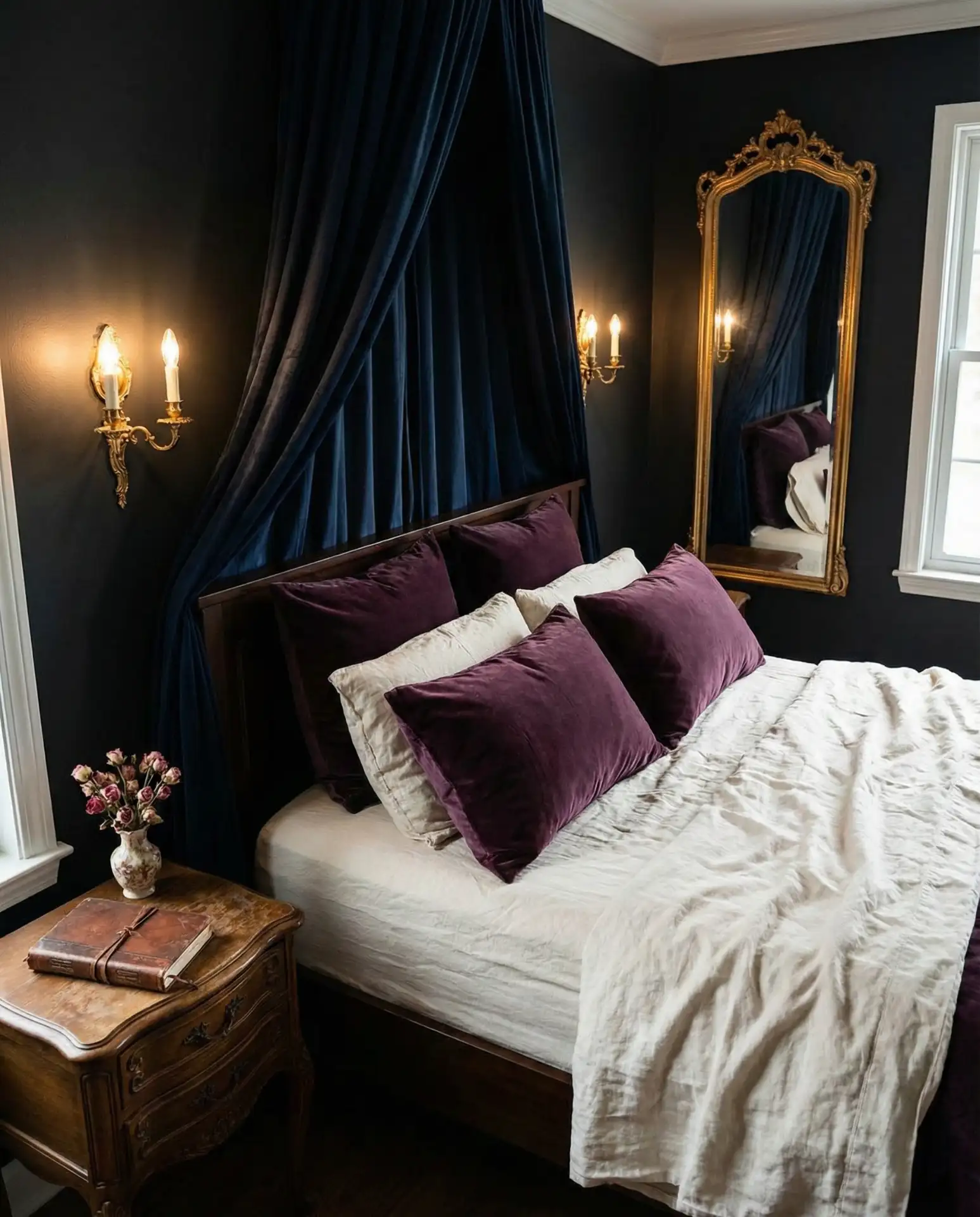 A Dark Elegant Bedroom with Velvet Drama 1