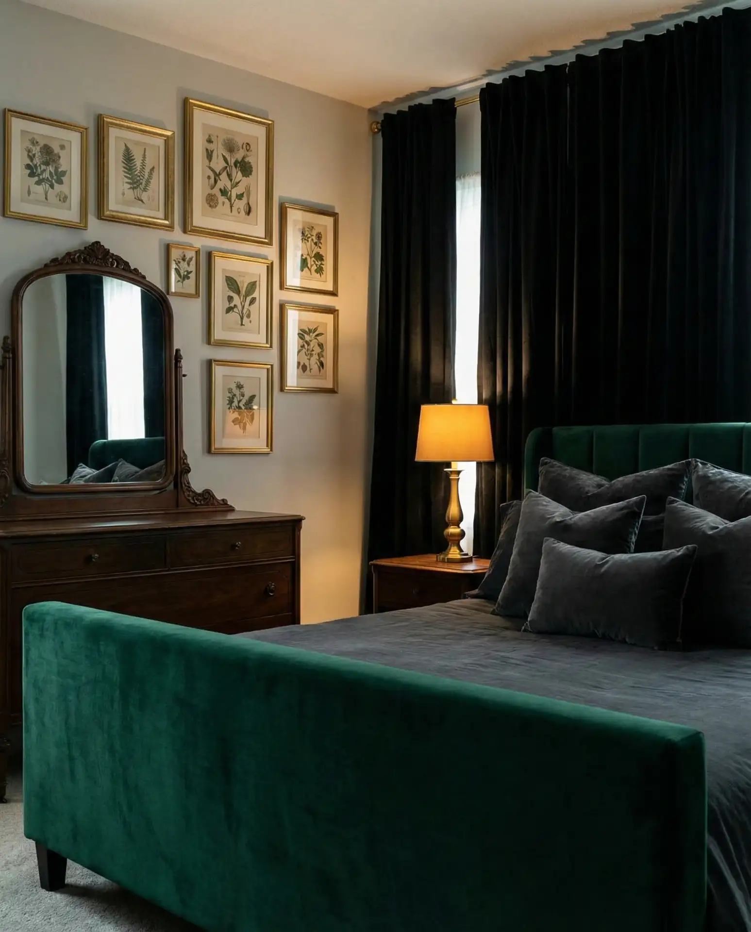 A Dark Elegant Bedroom with Velvet Drama 2