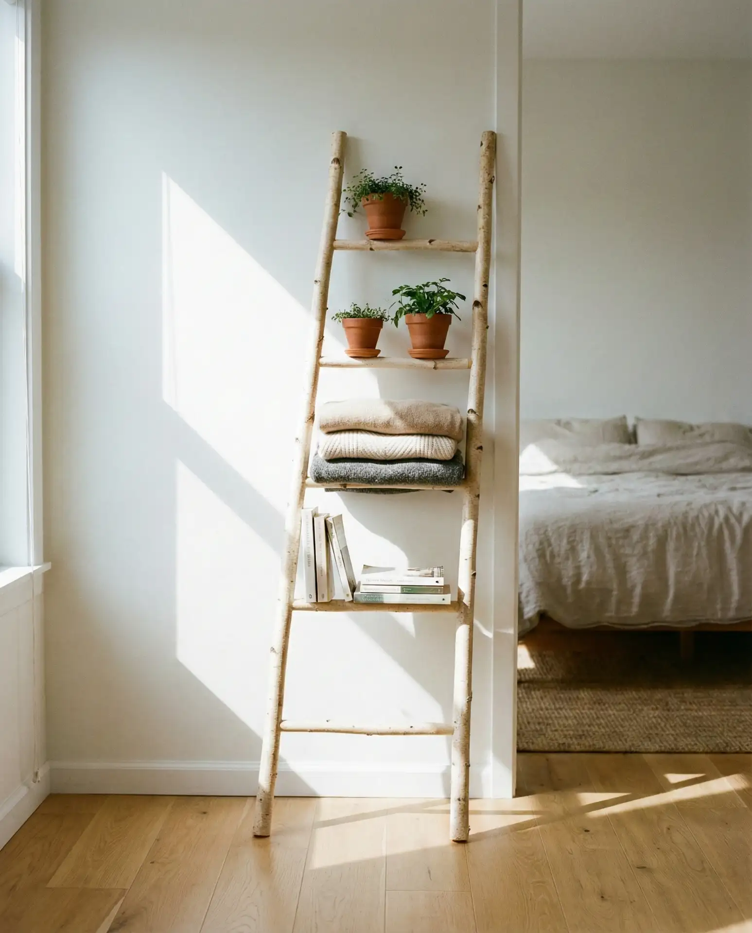 Aesthetic Ladder Shelf for Bedroom Storage 1