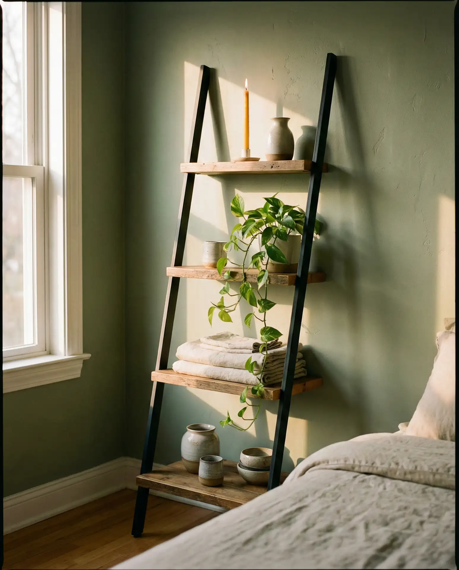 Aesthetic Ladder Shelf for Bedroom Storage 2