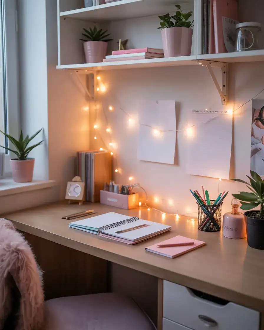 Aesthetic Study Nook with Fairy Lights 1