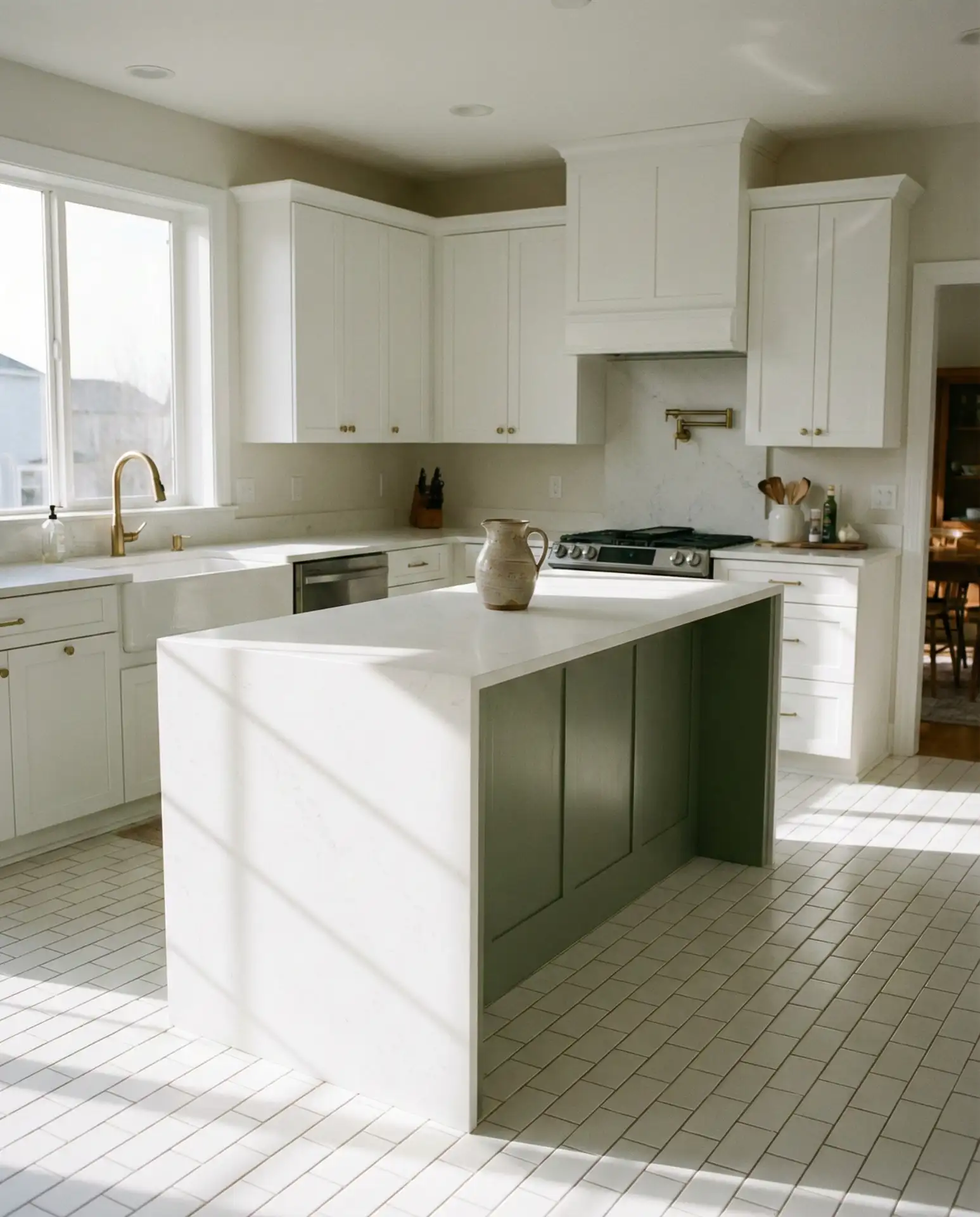 All-White Cabinets with Sage Green Island 1